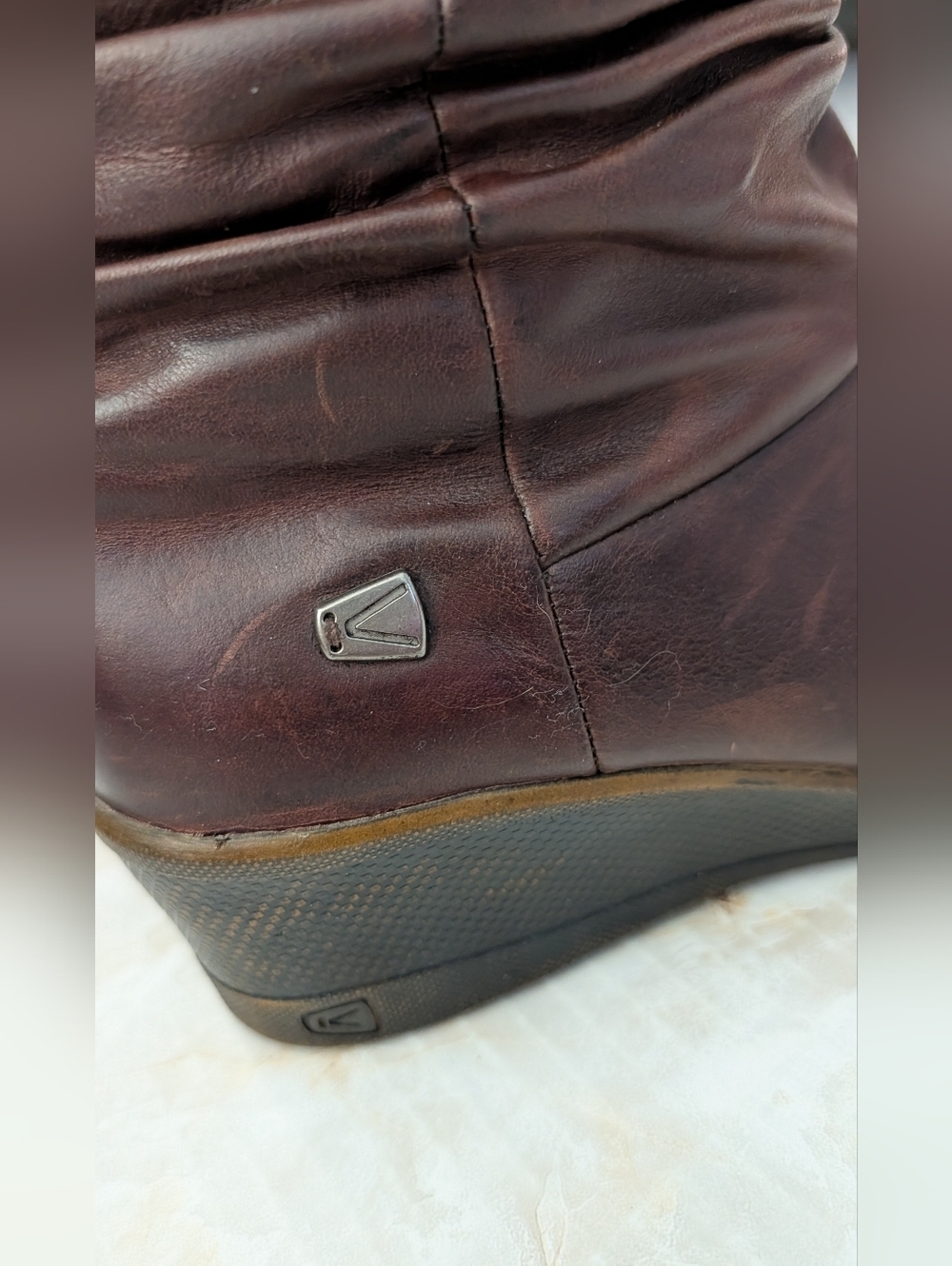 Keen Kate Slouch Women’s Brown Leather Mid Calf Wedge Boots Size US 9 - Picture 4 of 15